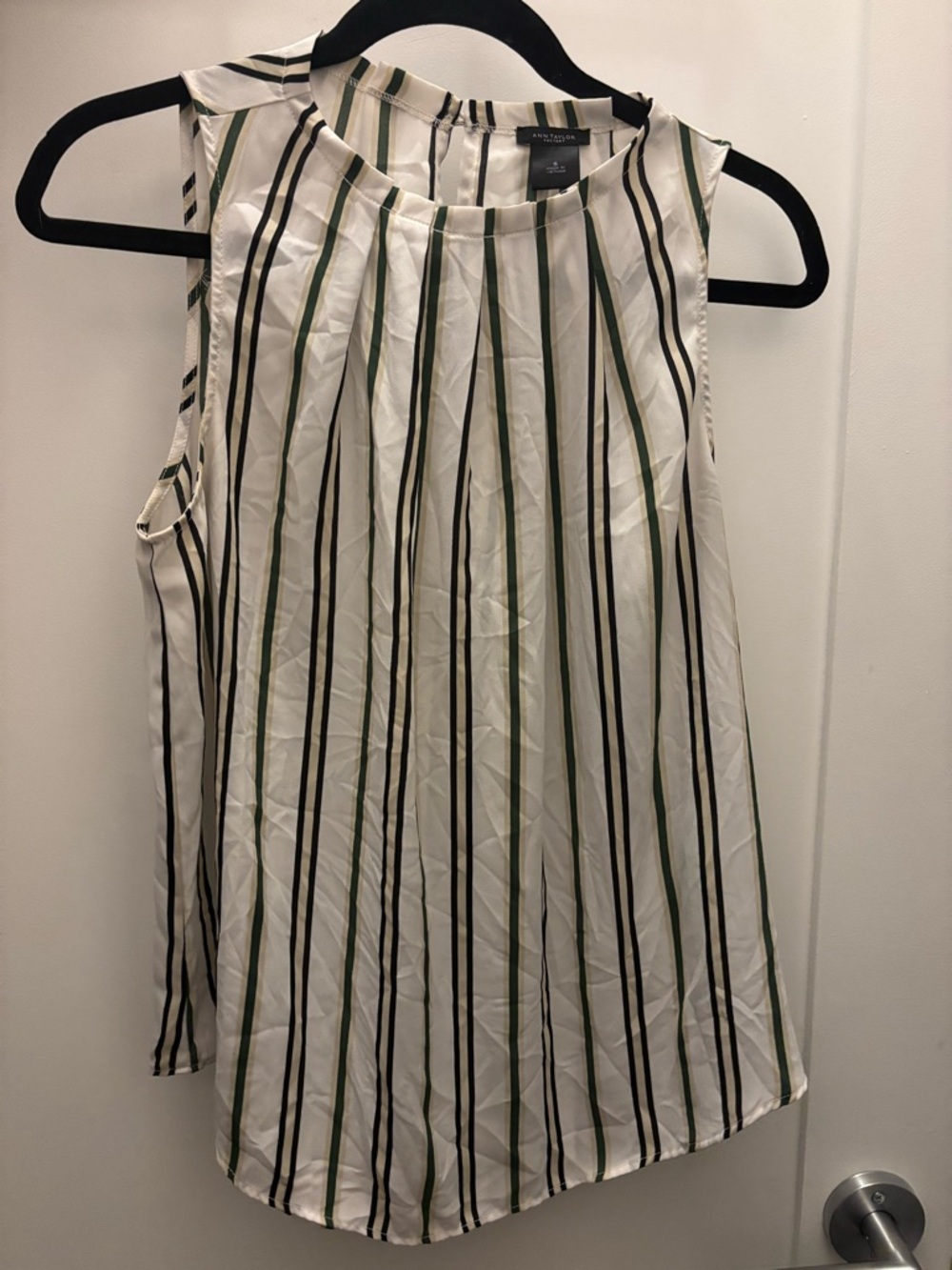 Ann Taylor Sleeveless Vertical Stripe Blouse - Ivory, Black & Olive